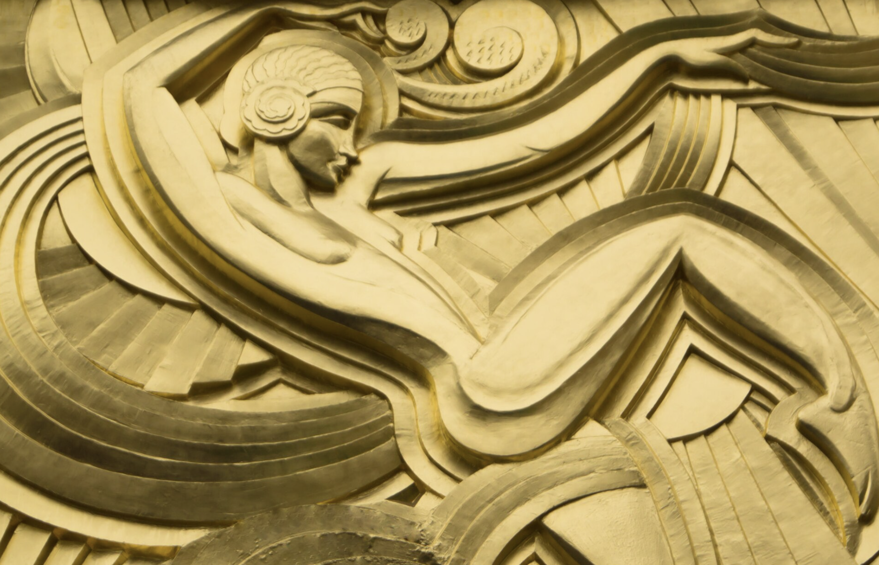 Illustration of the poem 'Whatever' Gold detail on the façade of the Folies Bergère cabaret music hall in Paris, by Maurice Pico (1926)